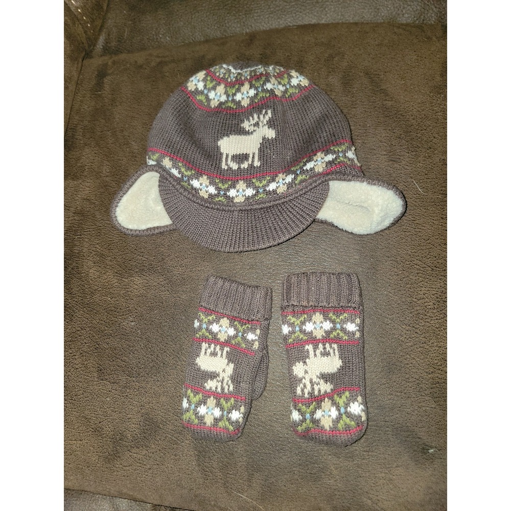Janie and jack hat and mittens set moose winter 2t 3t